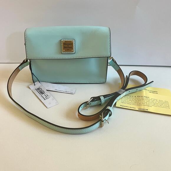 Dooney & Bourke Handbags - Dooney & Bourke Leather East West Flap, Crossbody Bag, Pale Blue